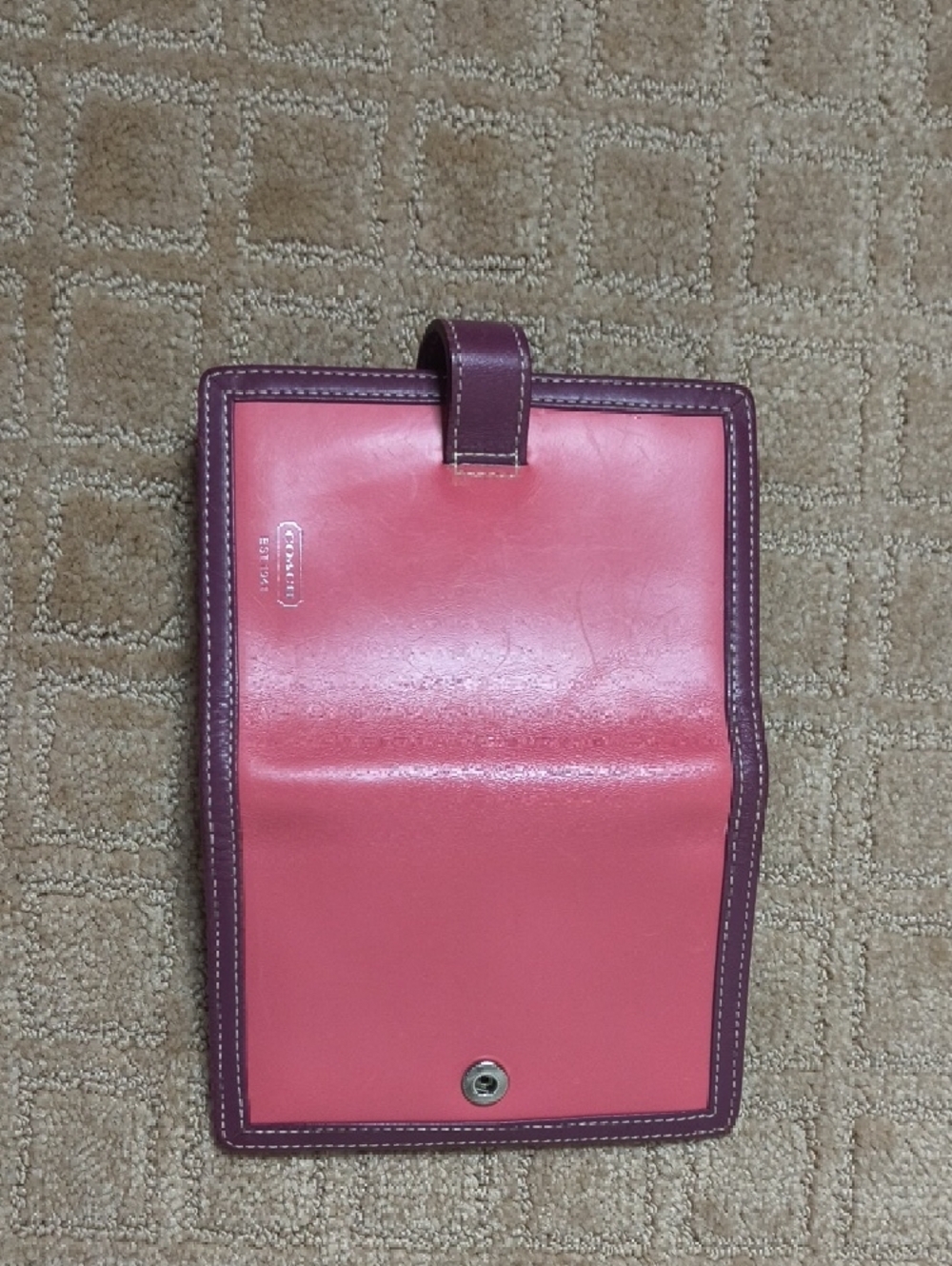 Coach small Planner. Pink Leather Snap Wallet With Dark Purple Trim. - Picture 10 of 16